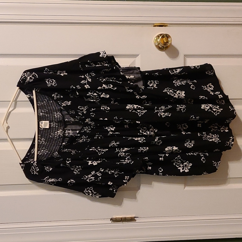 Black and white floral blouse